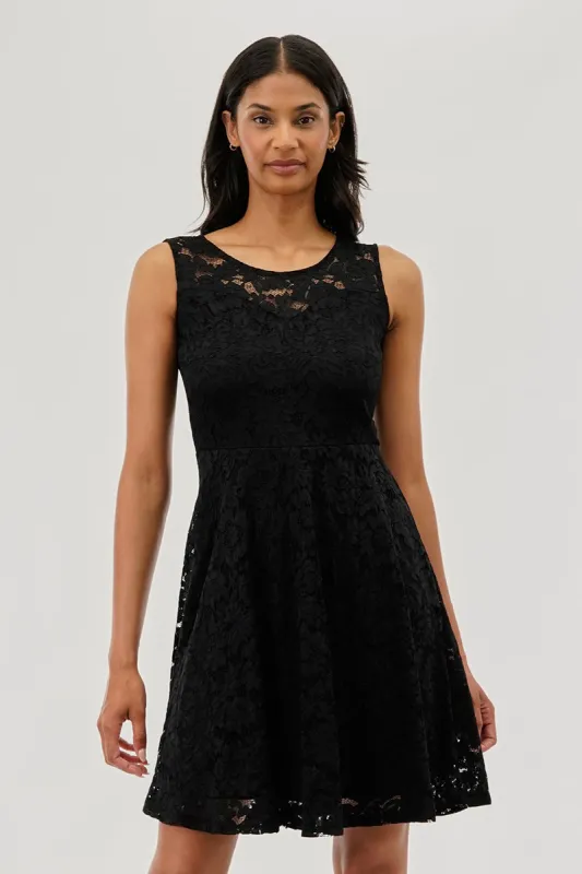 Costa Blanca Floral Lace Sleeveless Cocktail Dress - Black sold by Fairweather