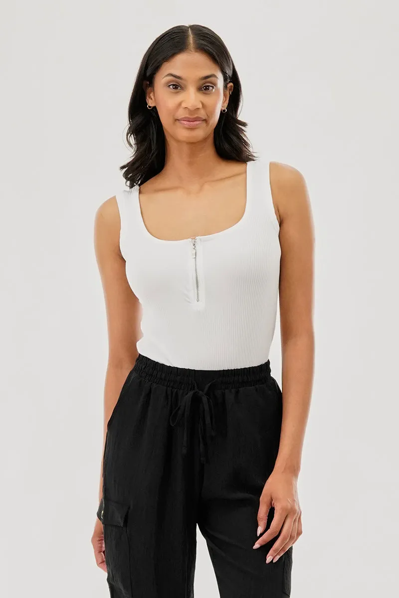 Costa Blanca Ribbed Quarter Zip Tank Top - White sold by Fairweather