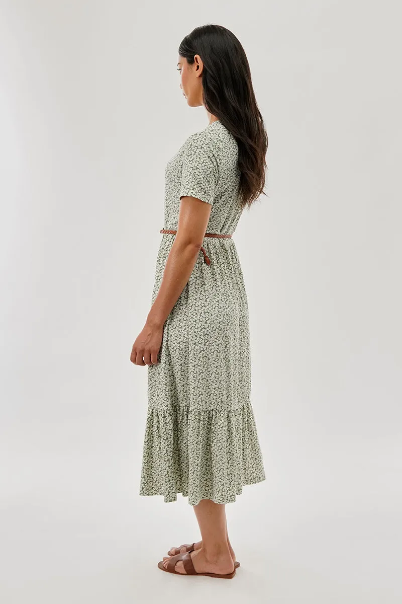 Beechers Brook Floral Belted Short Sleeve Midi Dress - Olive sold by Fairweather product image thumbnail 3