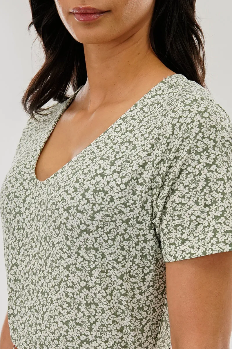 Beechers Brook Floral Belted Short Sleeve Midi Dress - Olive sold by Fairweather product image thumbnail 4