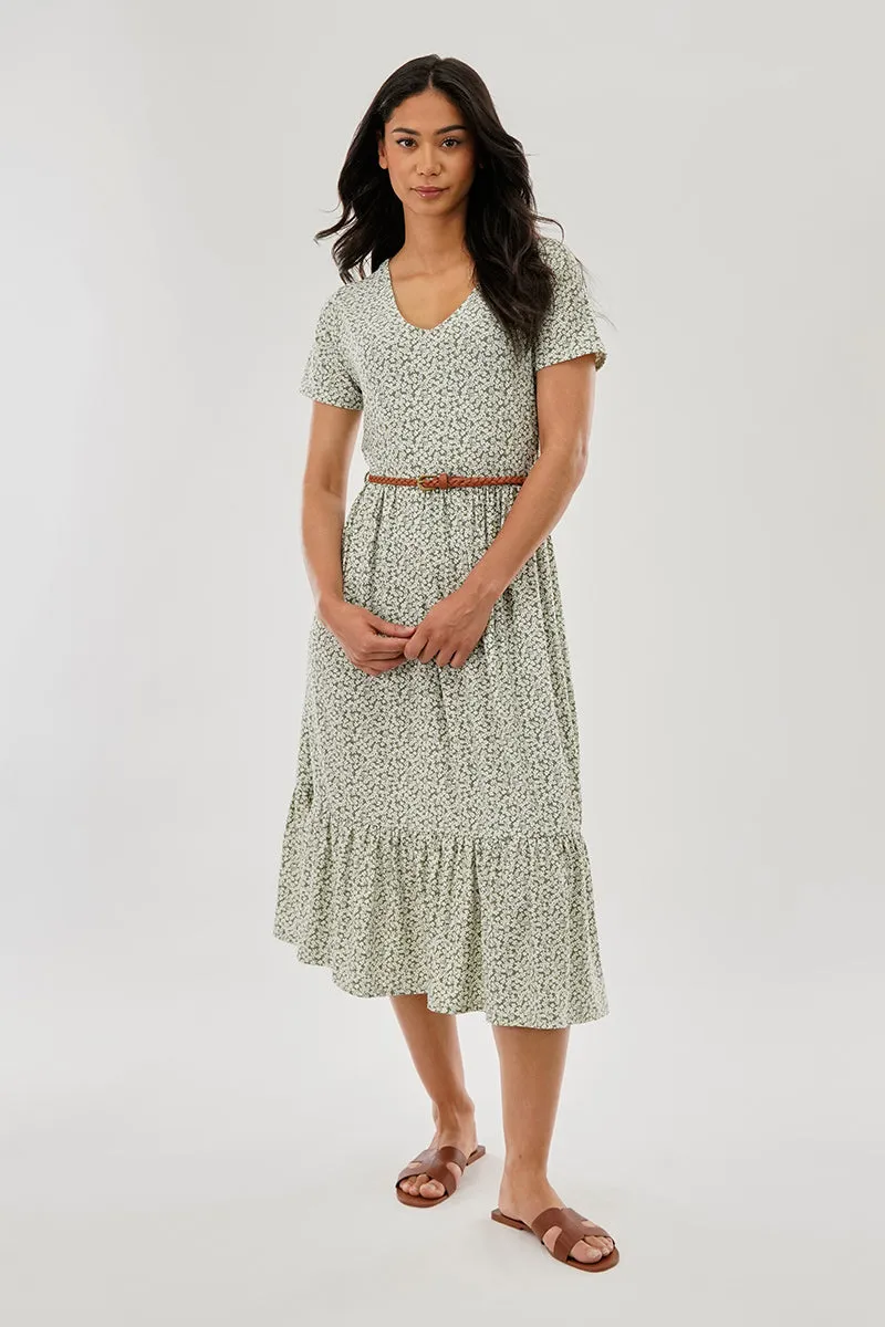 Beechers Brook Floral Belted Short Sleeve Midi Dress - Olive sold by Fairweather product image thumbnail 5