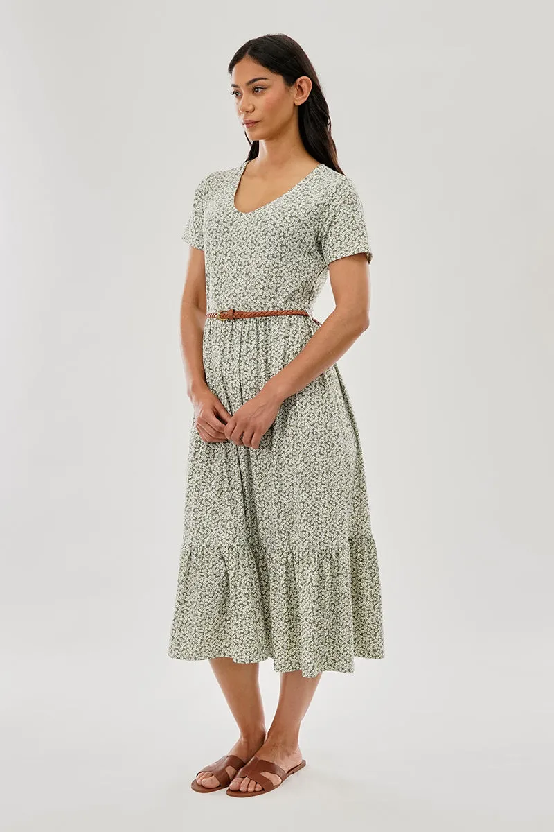 Beechers Brook Floral Belted Short Sleeve Midi Dress - Olive sold by Fairweather product image thumbnail 2