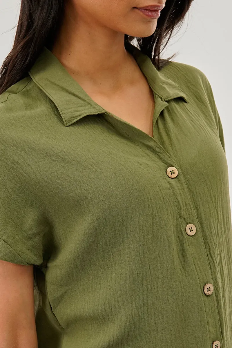 Stylexchange Vintage Button Up Short Sleeve Day Dress - Olive sold by Fairweather product image thumbnail 4