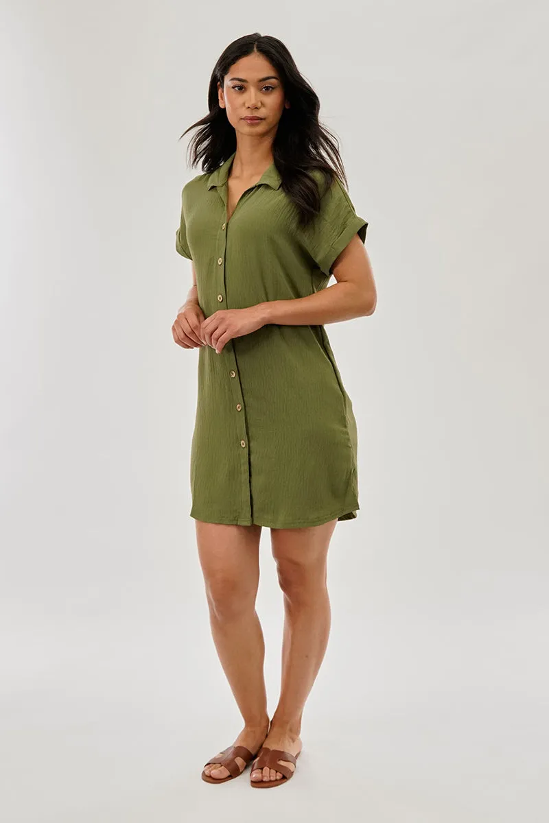 Stylexchange Vintage Button Up Short Sleeve Day Dress - Olive sold by Fairweather product image thumbnail 5