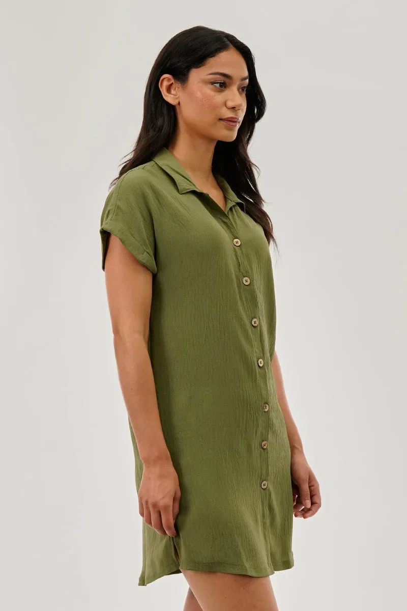 Stylexchange Vintage Button Up Short Sleeve Day Dress - Olive sold by Fairweather product image thumbnail 2