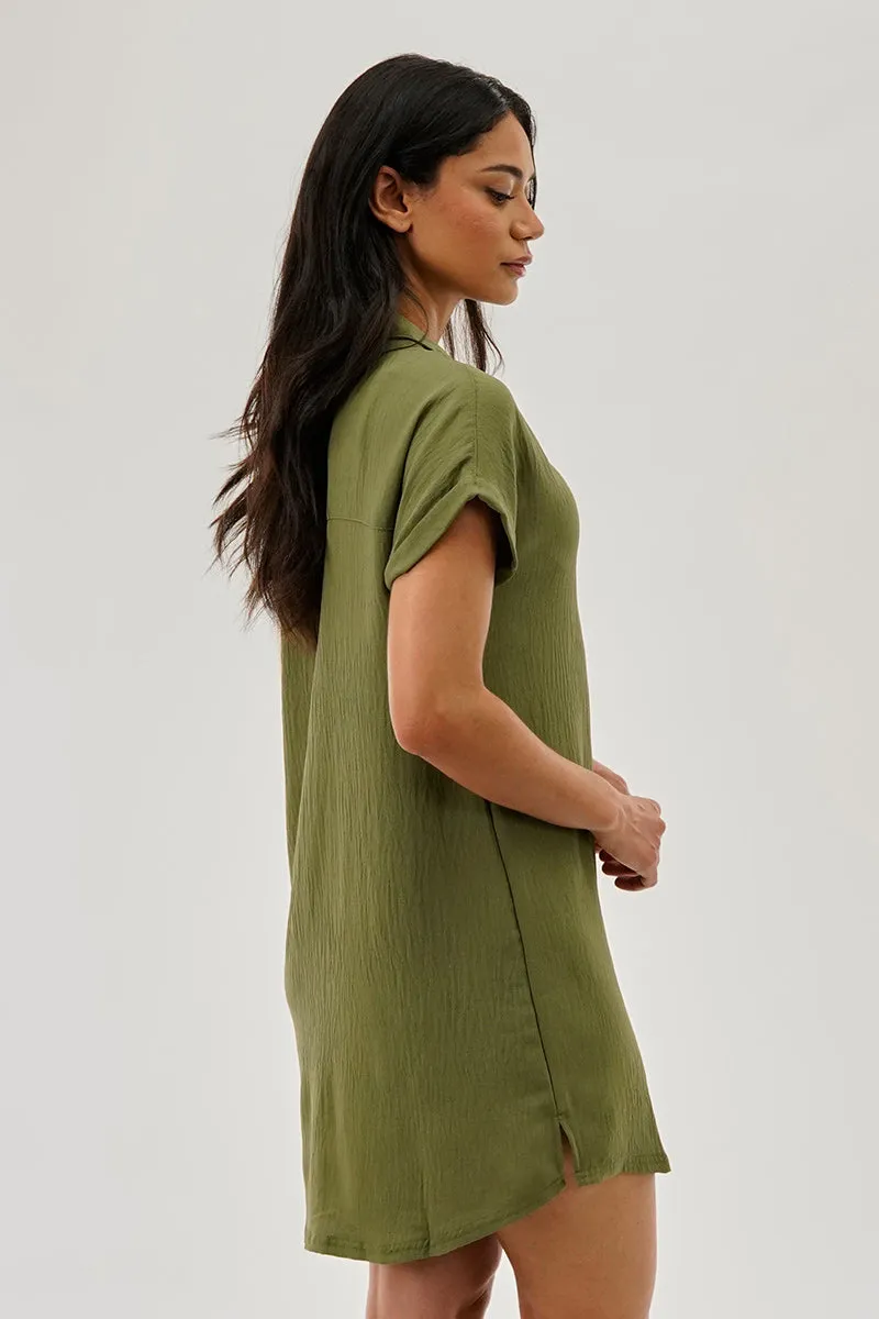 Stylexchange Vintage Button Up Short Sleeve Day Dress - Olive sold by Fairweather product image thumbnail 3