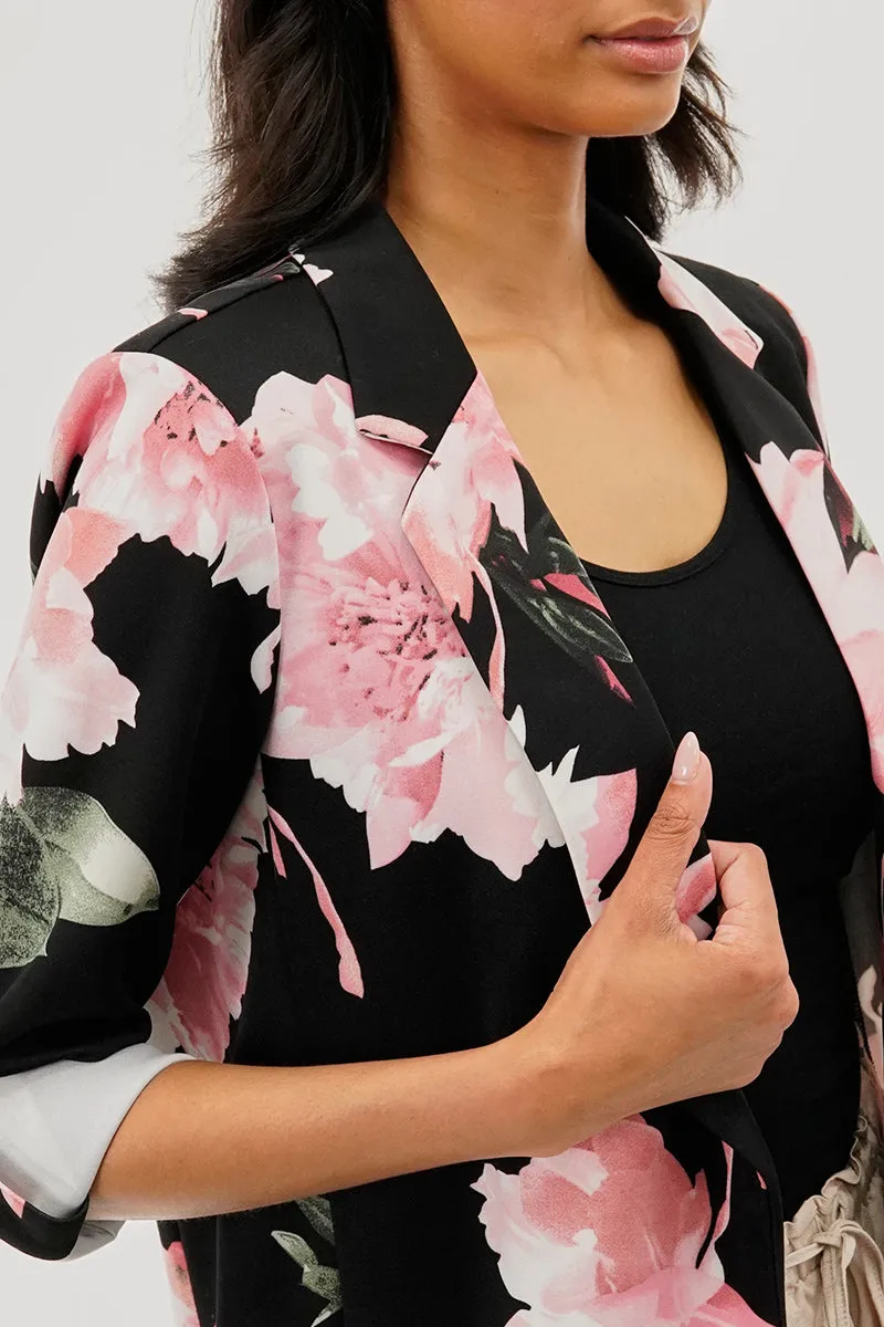 Costa Blanca Floral Roll Up Sleeve Open Blazer - Black sold by Fairweather product image thumbnail 4