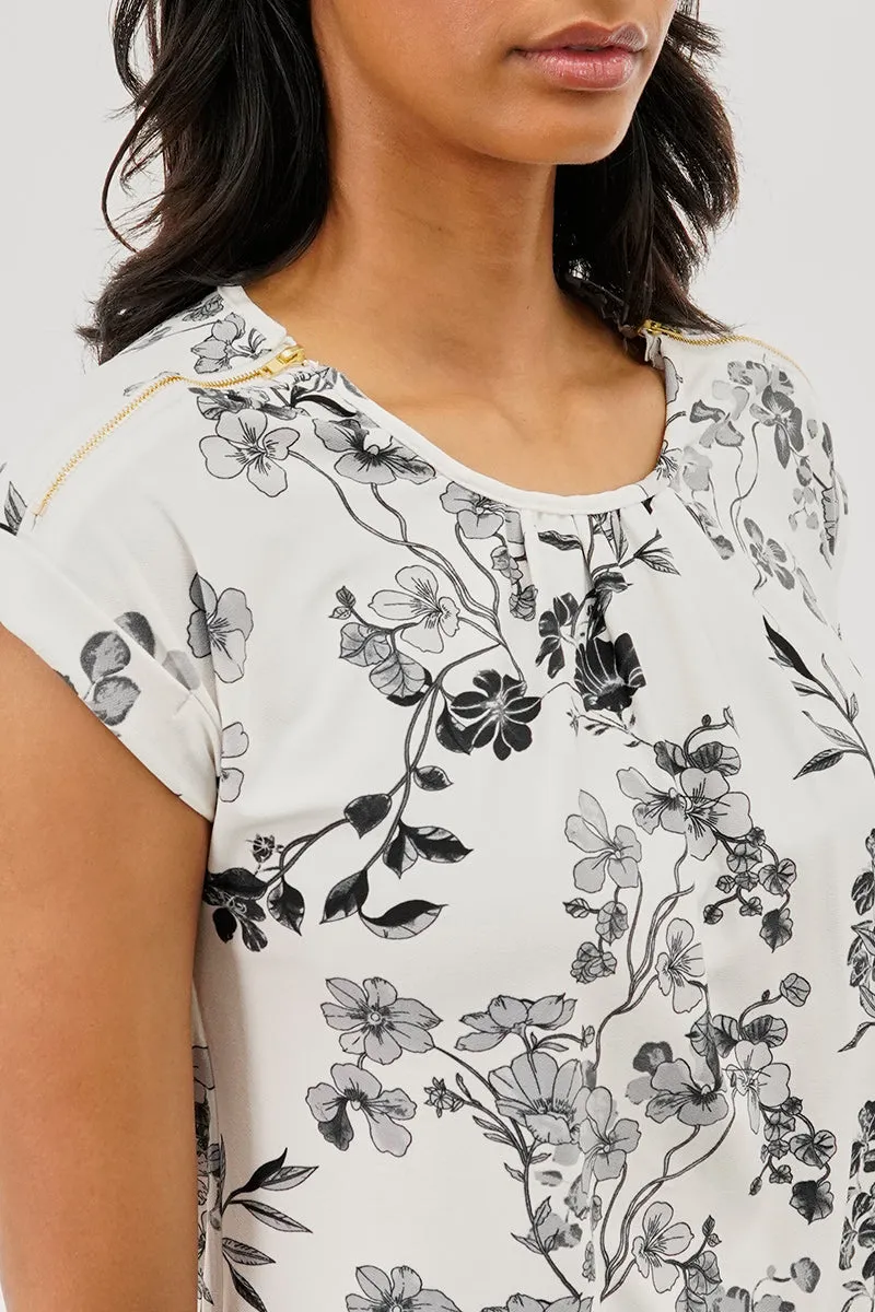 International INC Comapny Floral Shoulder Zipper Blouse - White sold by Fairweather product image thumbnail 4