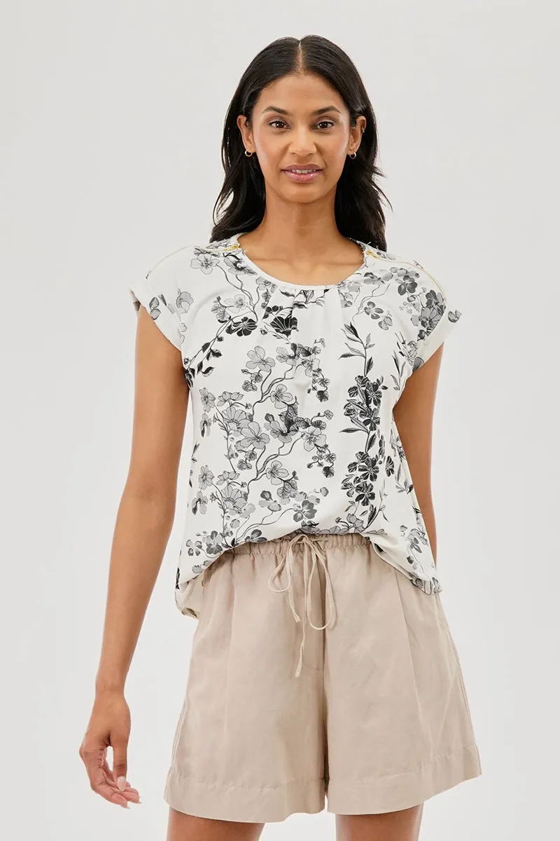 International INC Comapny Floral Shoulder Zipper Blouse - White sold by Fairweather