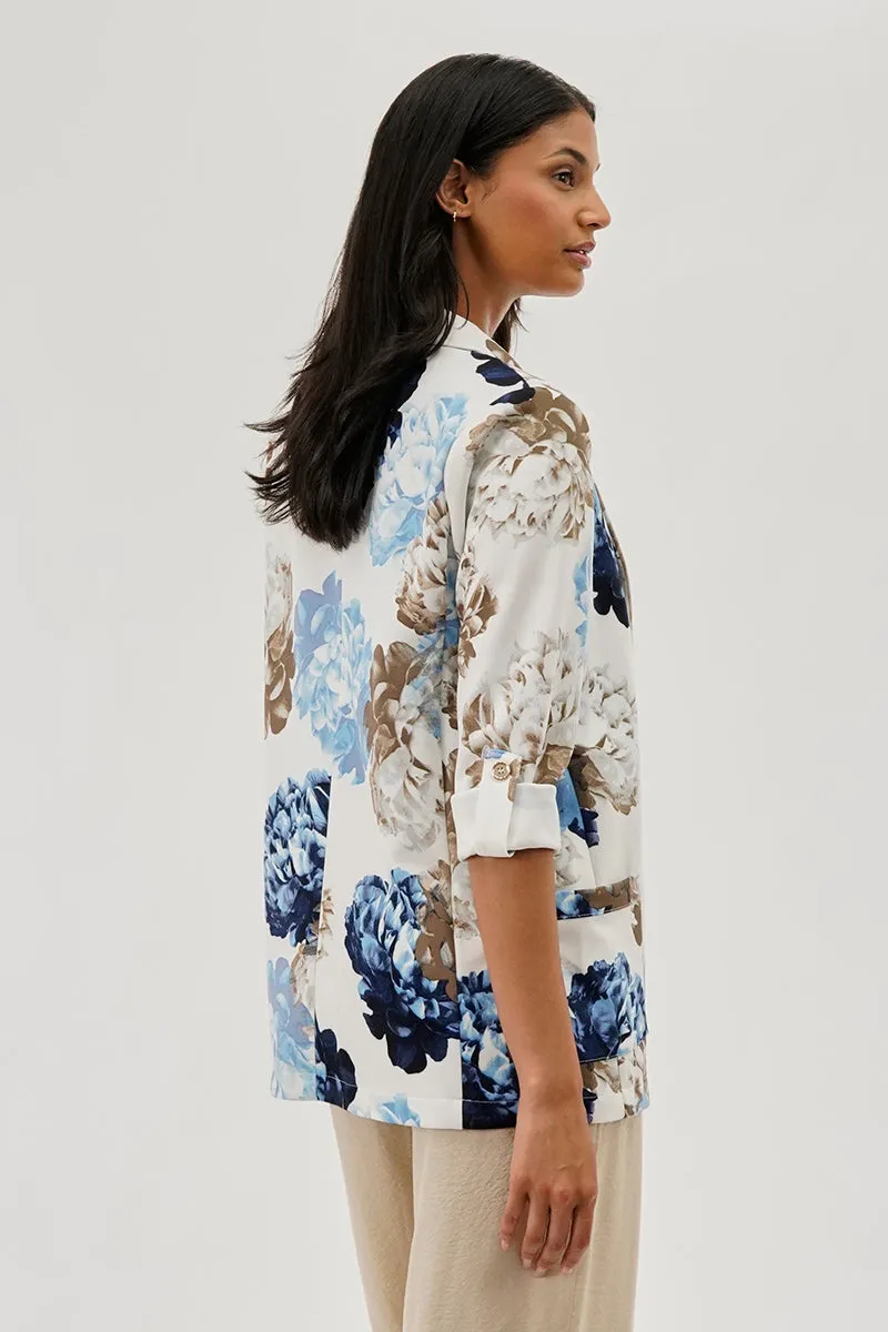 Costa Blanca Floral Roll Up Sleeve Open Blazer - Blue sold by Fairweather product image thumbnail 3