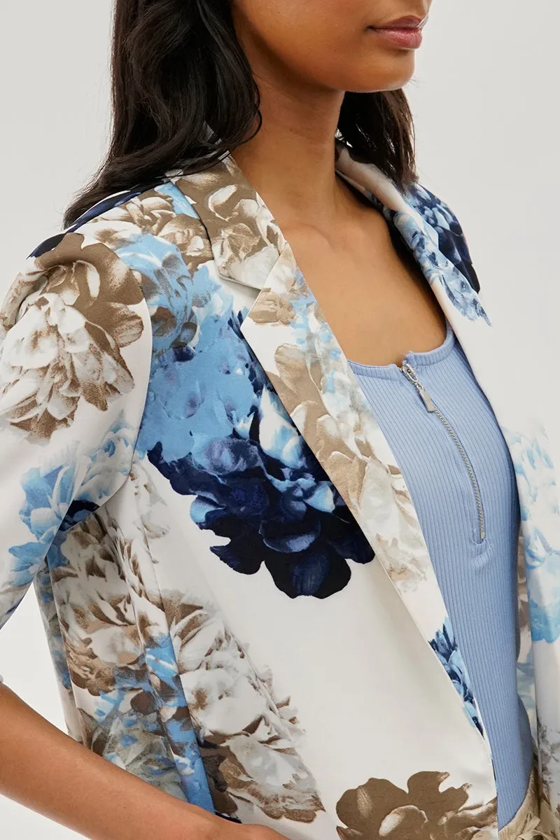 Costa Blanca Floral Roll Up Sleeve Open Blazer - Blue sold by Fairweather product image thumbnail 4