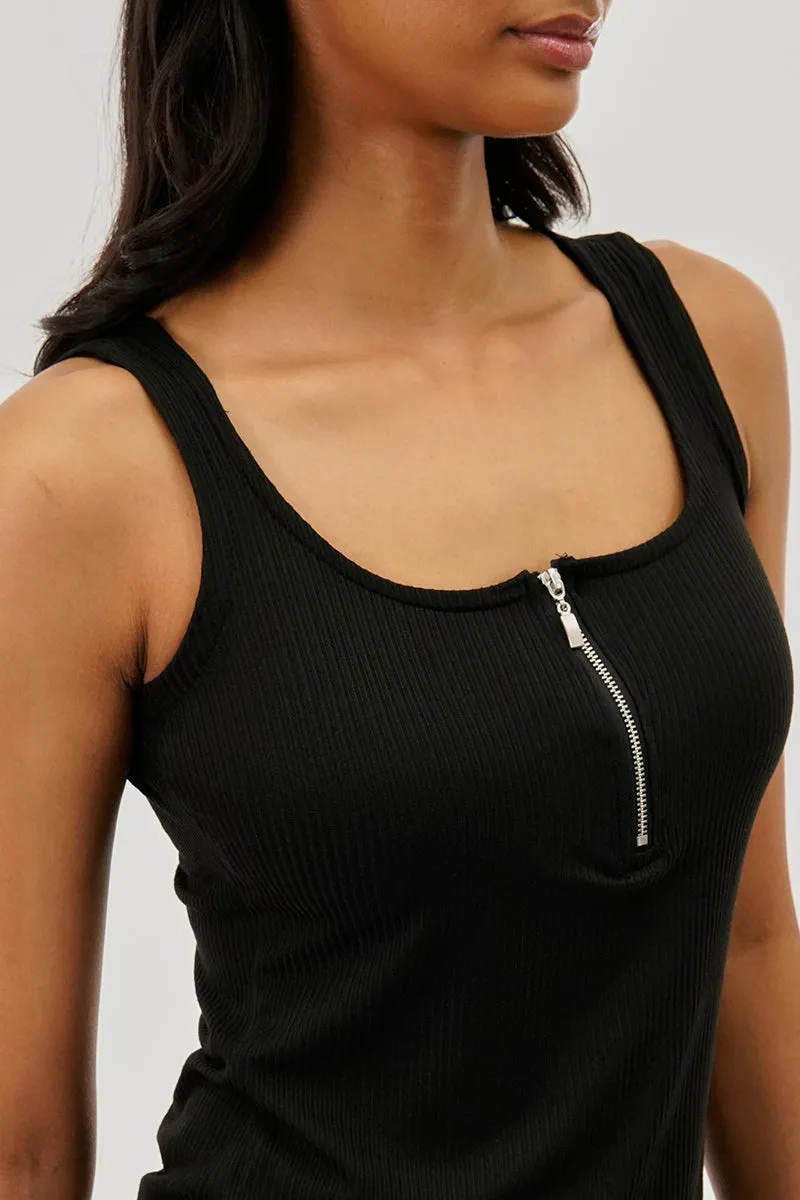 Costa Blanca Ribbed Quarter Zip Tank Top - Black sold by Fairweather product image thumbnail 4