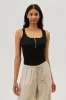 Costa Blanca Ribbed Quarter Zip Tank Top - Black sold by Fairweather