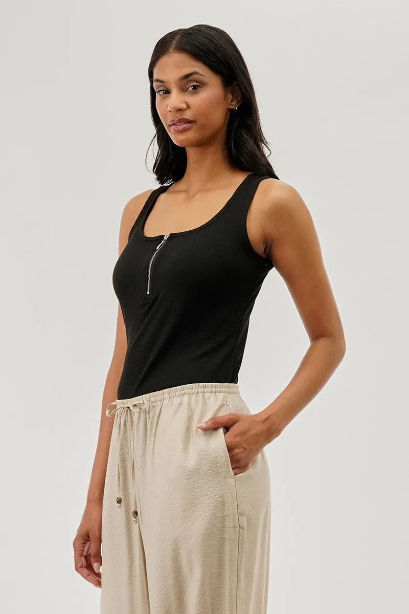 Costa Blanca Ribbed Quarter Zip Tank Top - Black sold by Fairweather product image thumbnail 2