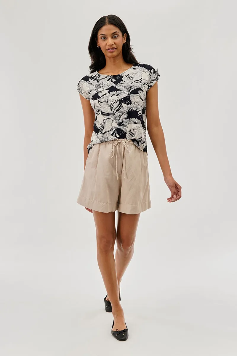 Beechers Brook Leaf Print Cap Sleeve Back Slit Tee - Navy sold by Fairweather product image thumbnail 5