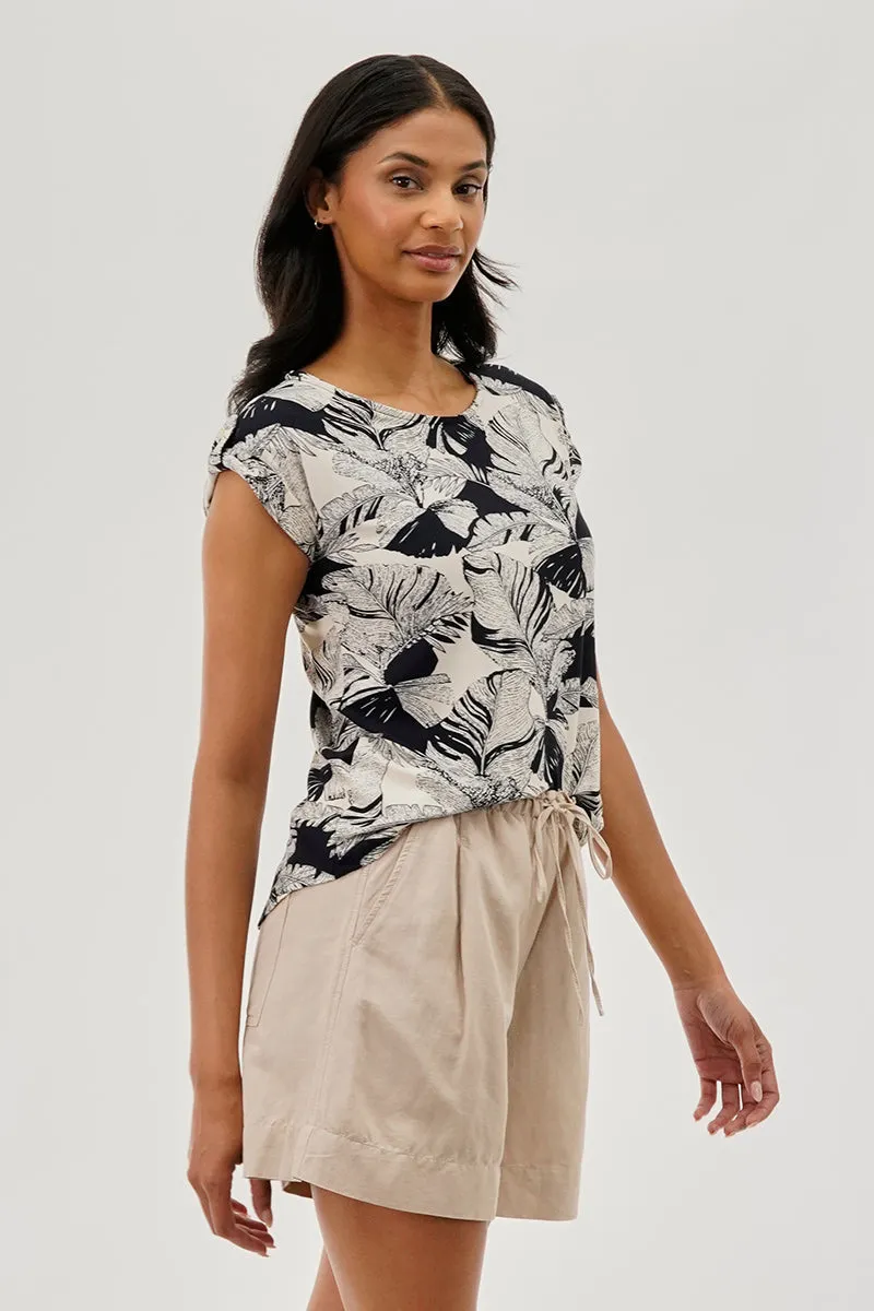 Beechers Brook Leaf Print Cap Sleeve Back Slit Tee - Navy sold by Fairweather product image thumbnail 2