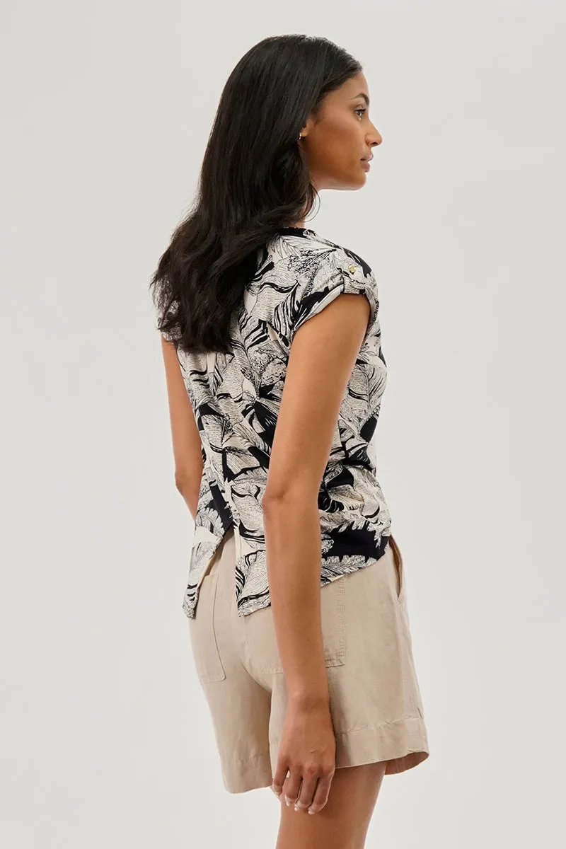 Beechers Brook Leaf Print Cap Sleeve Back Slit Tee - Navy sold by Fairweather product image thumbnail 3