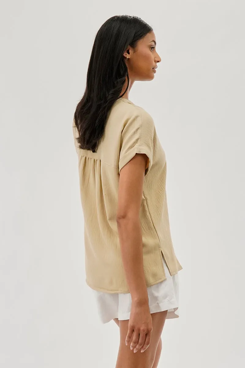 Stylexchange Vintage V-Neck Short Sleeve Blouse - Beige sold by Fairweather product image thumbnail 3