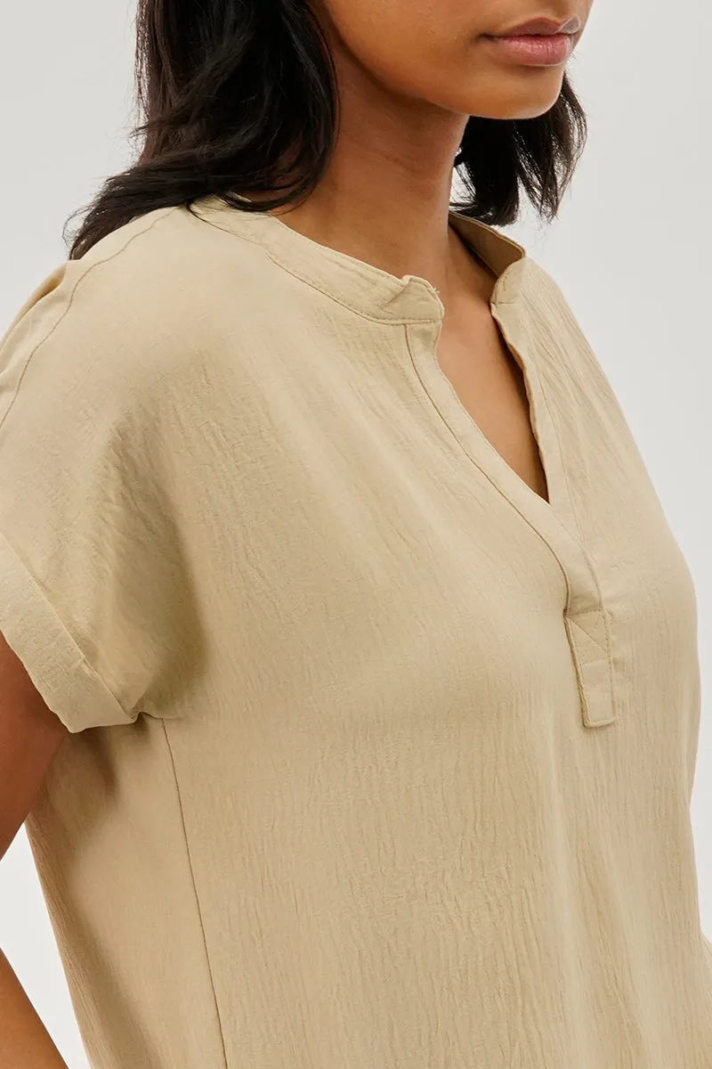Stylexchange Vintage V-Neck Short Sleeve Blouse - Beige sold by Fairweather product image thumbnail 4