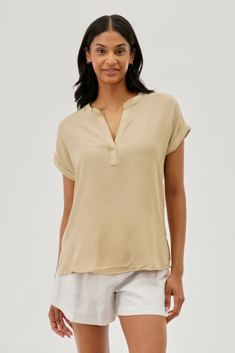 Stylexchange Vintage V-Neck Short Sleeve Blouse - Beige sold by Fairweather