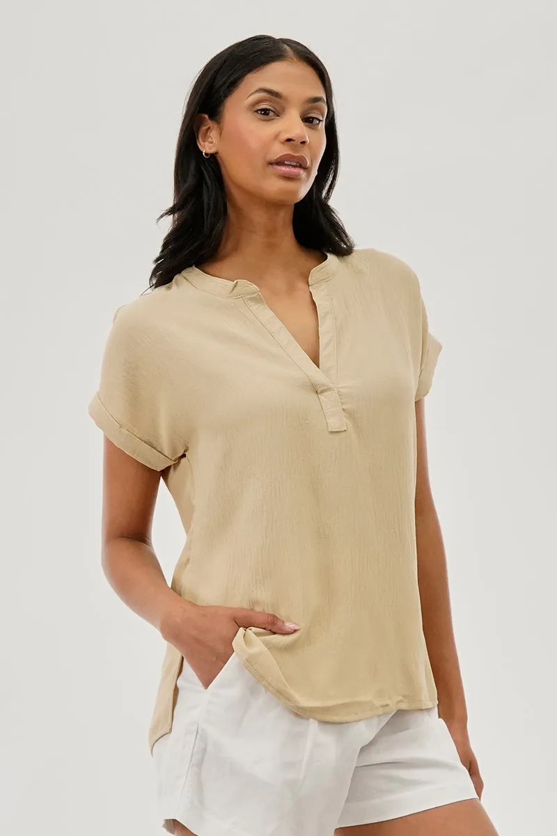 Stylexchange Vintage V-Neck Short Sleeve Blouse - Beige sold by Fairweather product image thumbnail 2
