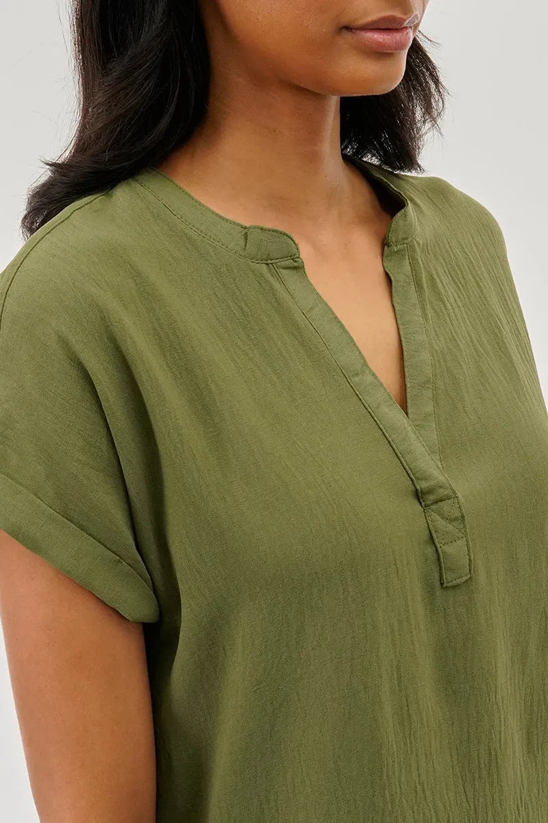 Stylexchange Vintage V-Neck Short Sleeve Blouse - Olive sold by Fairweather product image thumbnail 4