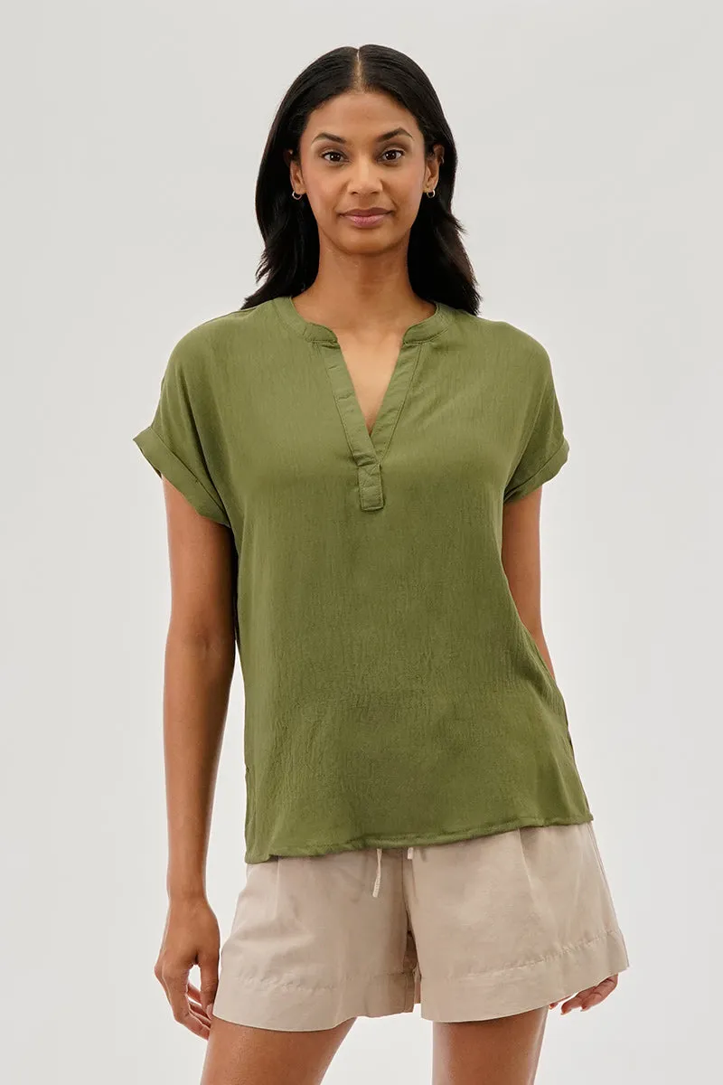Stylexchange Vintage V-Neck Short Sleeve Blouse - Olive sold by Fairweather