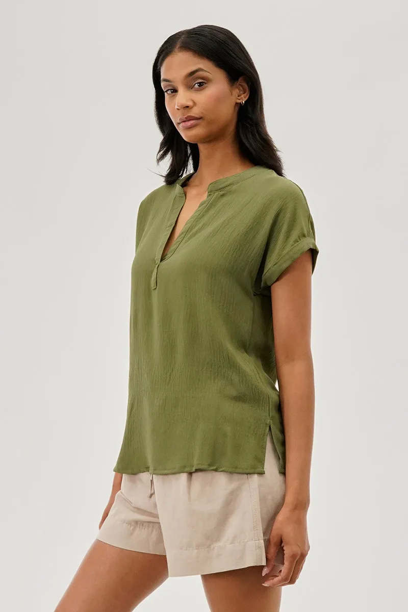 Stylexchange Vintage V-Neck Short Sleeve Blouse - Olive sold by Fairweather product image thumbnail 2