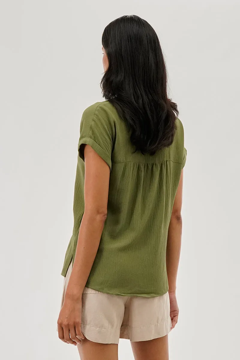 Stylexchange Vintage V-Neck Short Sleeve Blouse - Olive sold by Fairweather product image thumbnail 3