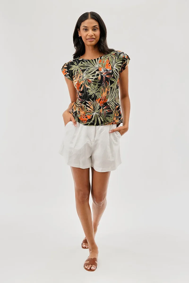 Beechers Brook Tropical Print Cap Sleeve Back Slit Tee - Black sold by Fairweather product image thumbnail 5