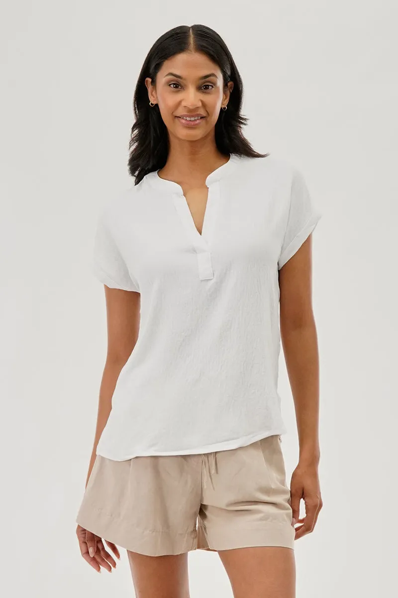 Vintage V-Neck Short Sleeve Blouse - White sold by Fairweather