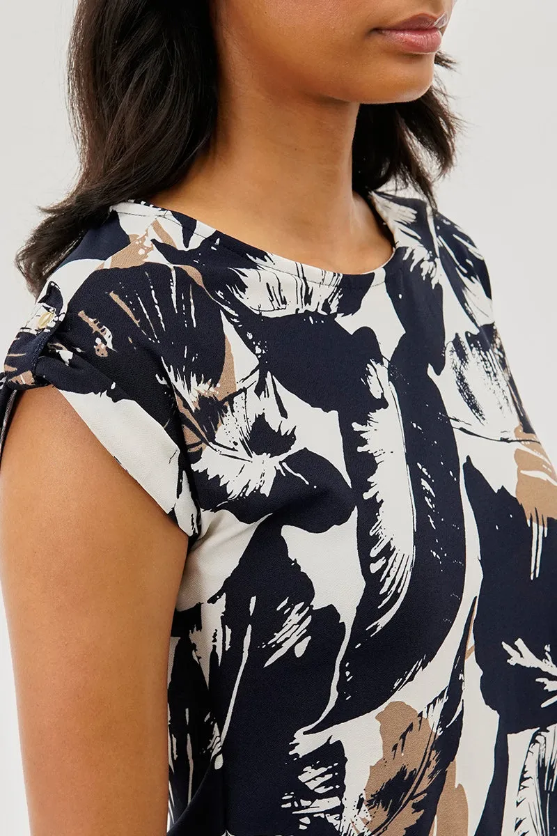 Beechers Brook Leaf Print Cap Sleeve Back Slit Tee - White sold by Fairweather product image thumbnail 4