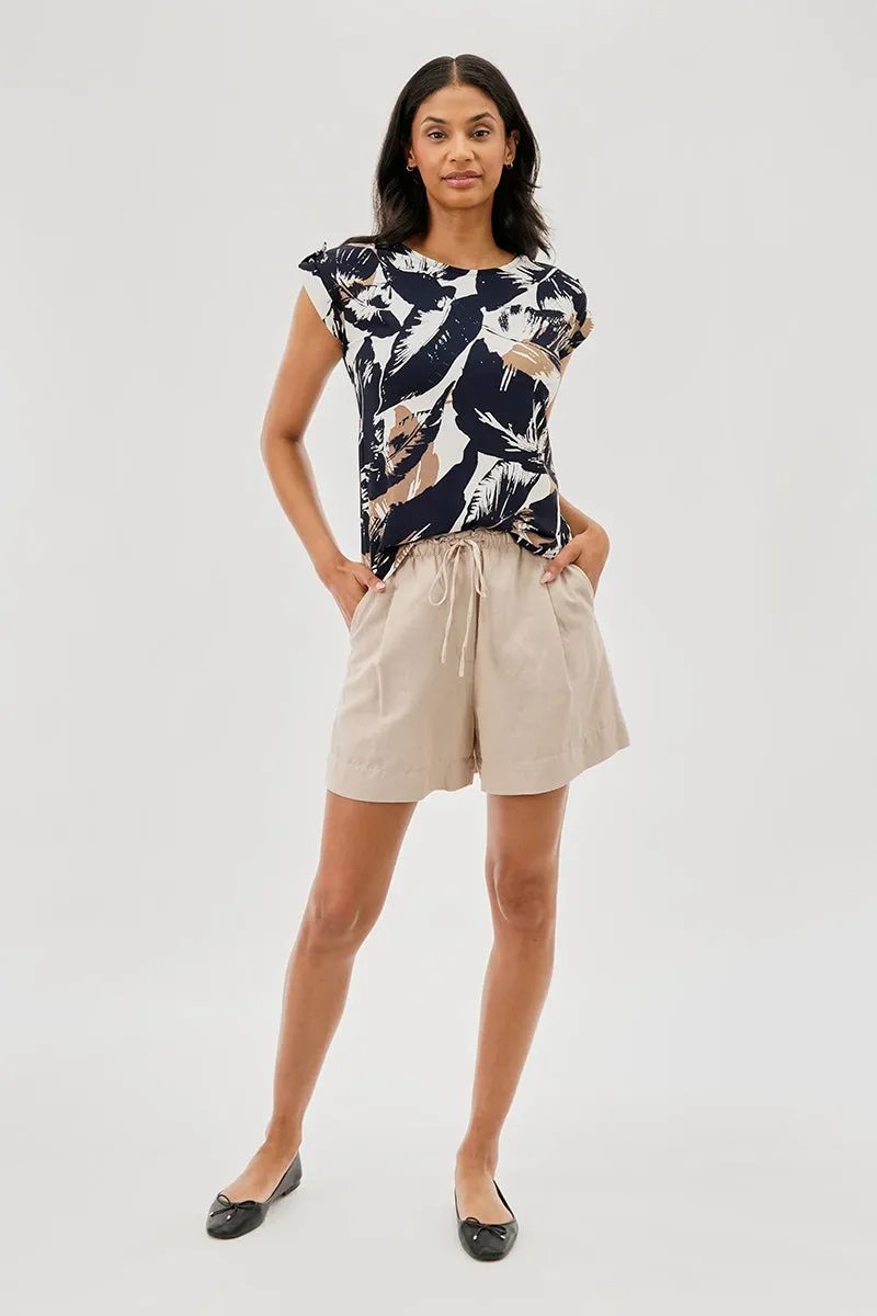 Beechers Brook Leaf Print Cap Sleeve Back Slit Tee - White sold by Fairweather product image thumbnail 5