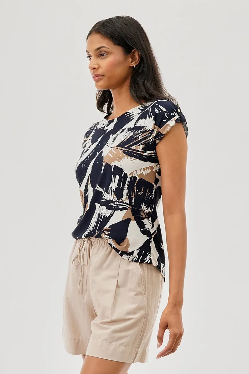 Beechers Brook Leaf Print Cap Sleeve Back Slit Tee - White sold by Fairweather product image thumbnail 2