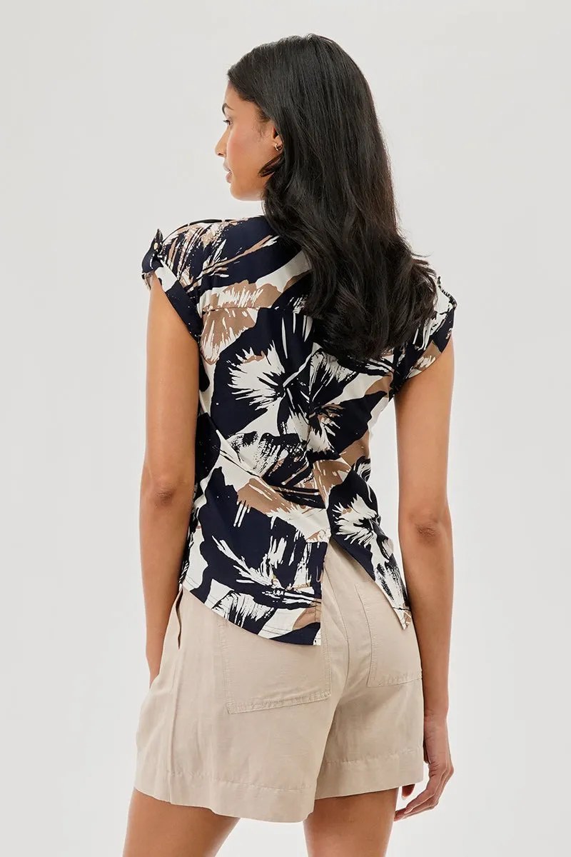 Beechers Brook Leaf Print Cap Sleeve Back Slit Tee - White sold by Fairweather product image thumbnail 3