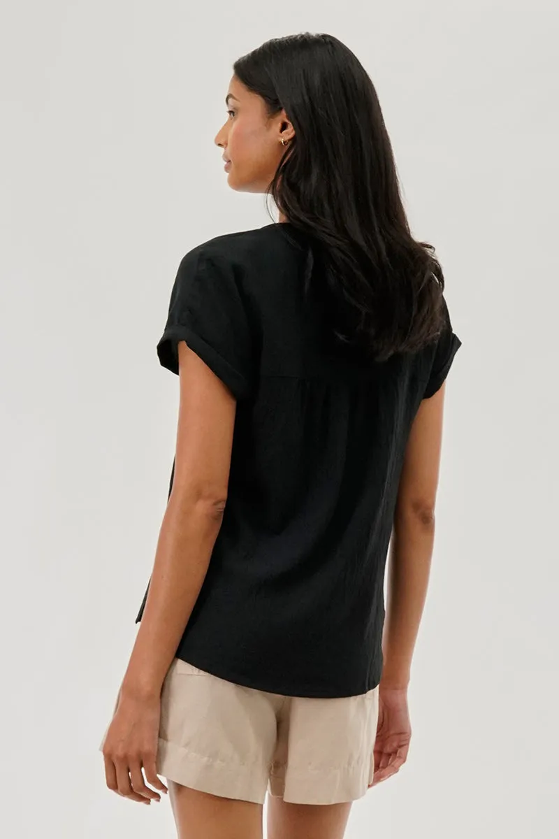 Stylexchange Vintage V-Neck Short Sleeve Blouse - Black sold by Fairweather product image thumbnail 3