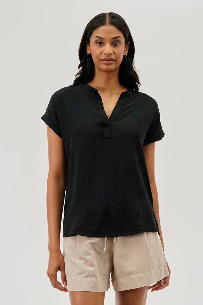 Stylexchange Vintage V-Neck Short Sleeve Blouse - Black sold by Fairweather