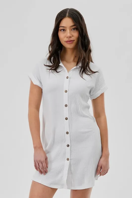Stylexchange Vintage Button Up Short Sleeve Day Dress - White sold by Fairweather