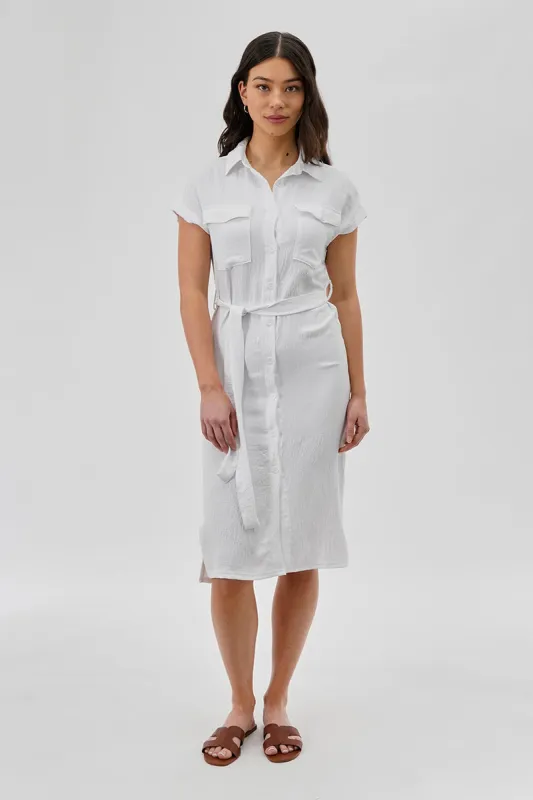 Stylexchange Vintage Belted Button Up Midi Dress - White sold by Fairweather