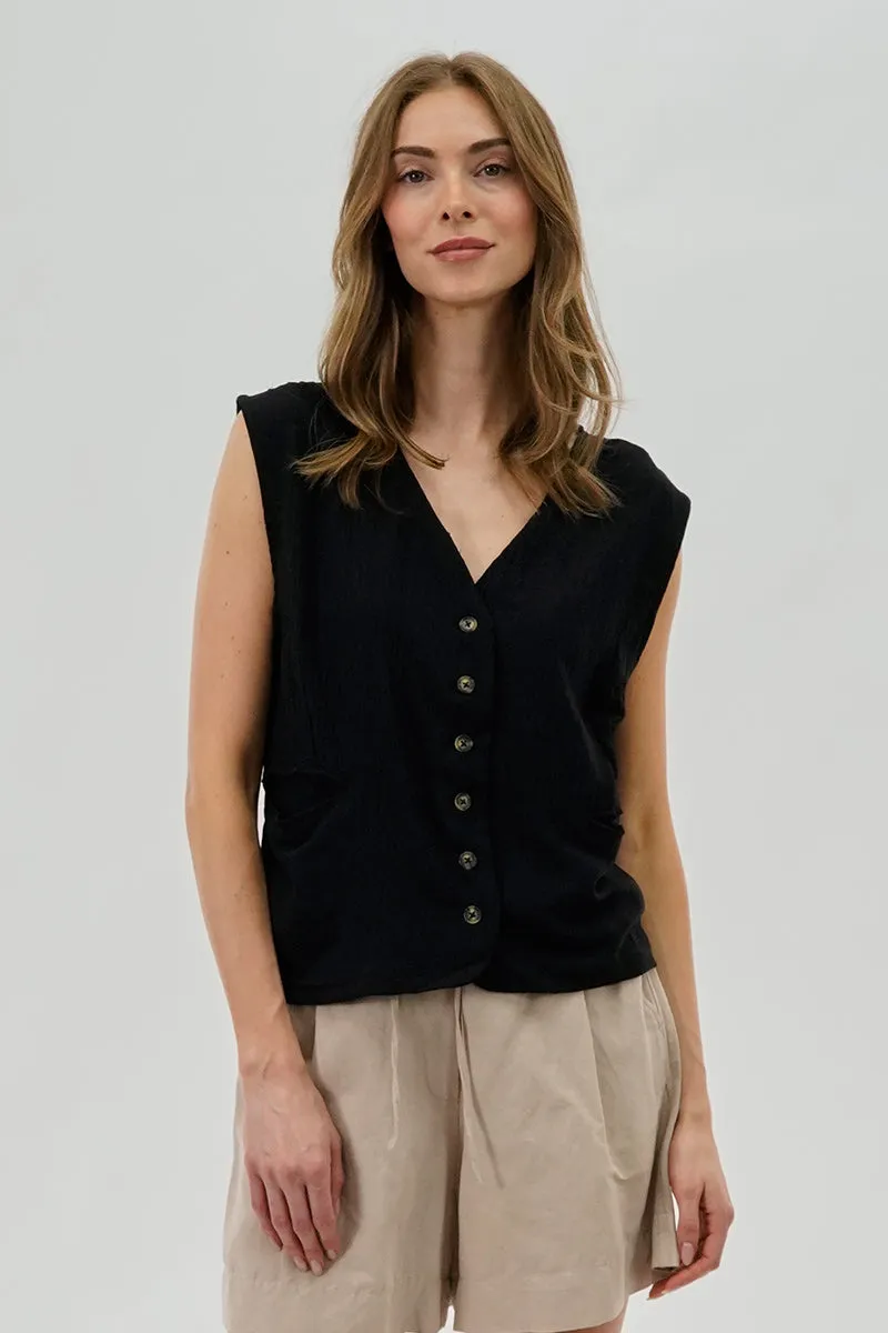 Stylexchange Vintage Button Up Sleeveless Shirt - Black sold by Fairweather