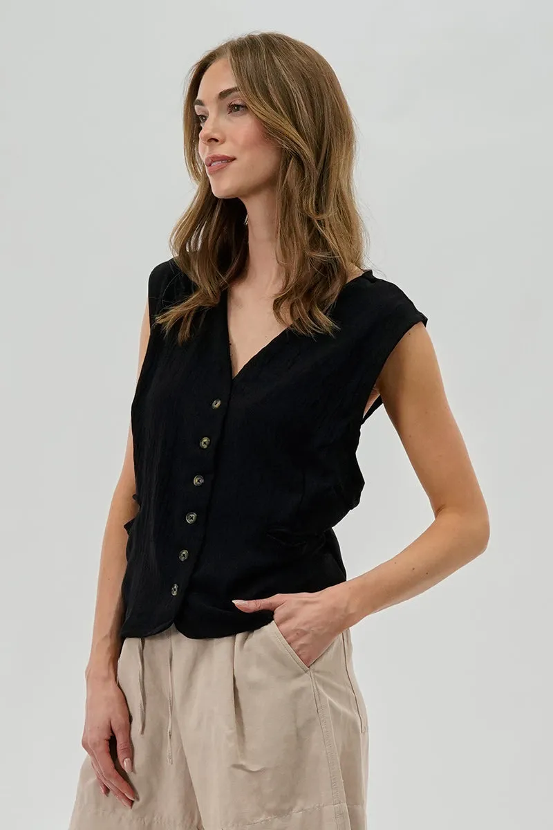 Stylexchange Vintage Button Up Sleeveless Shirt - Black sold by Fairweather product image thumbnail 2