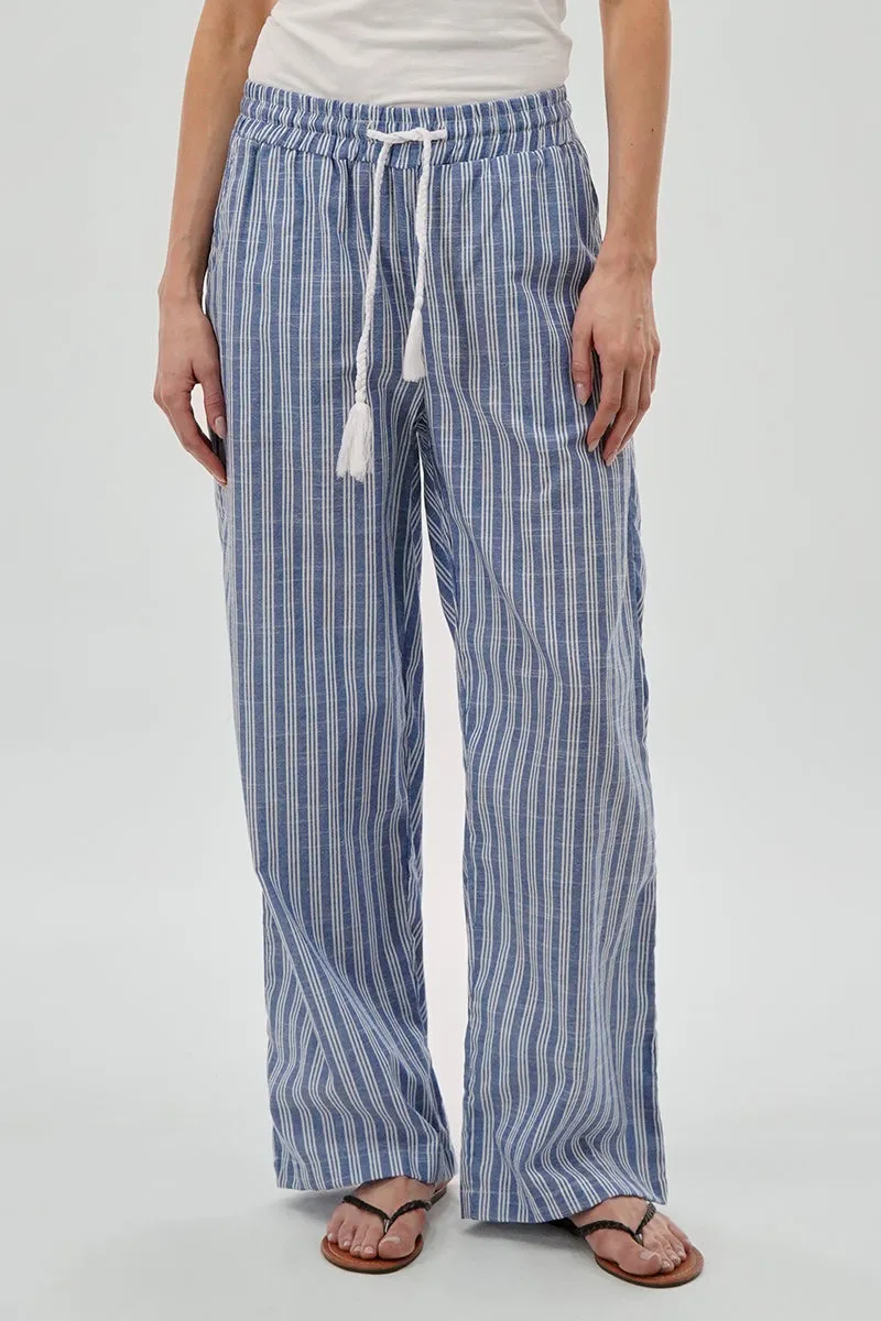 Beechers Brook Striped Drawstring Wide Leg Pants - Blue sold by Fairweather