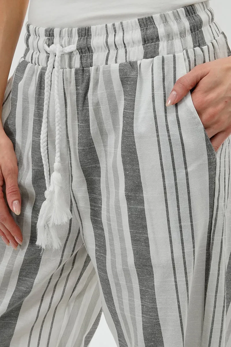 Beechers Brook Striped Drawstring Wide Leg Pants - Grey sold by Fairweather product image thumbnail 4