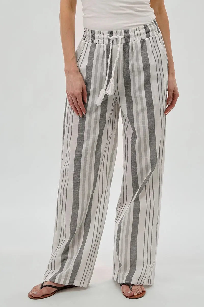 Beechers Brook Striped Drawstring Wide Leg Pants - Grey sold by Fairweather