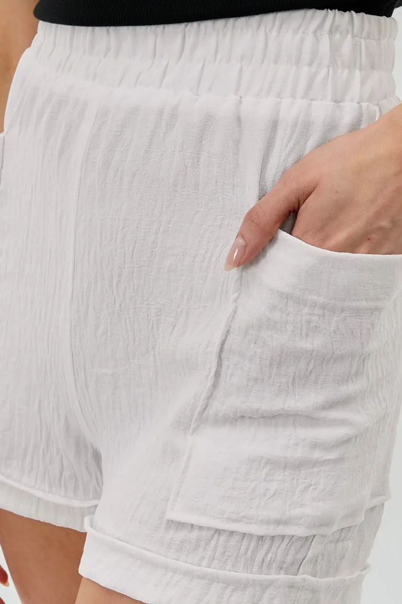 Stylexchange Vintage Textured Elastic Waist Shorts - White sold by Fairweather product image thumbnail 4