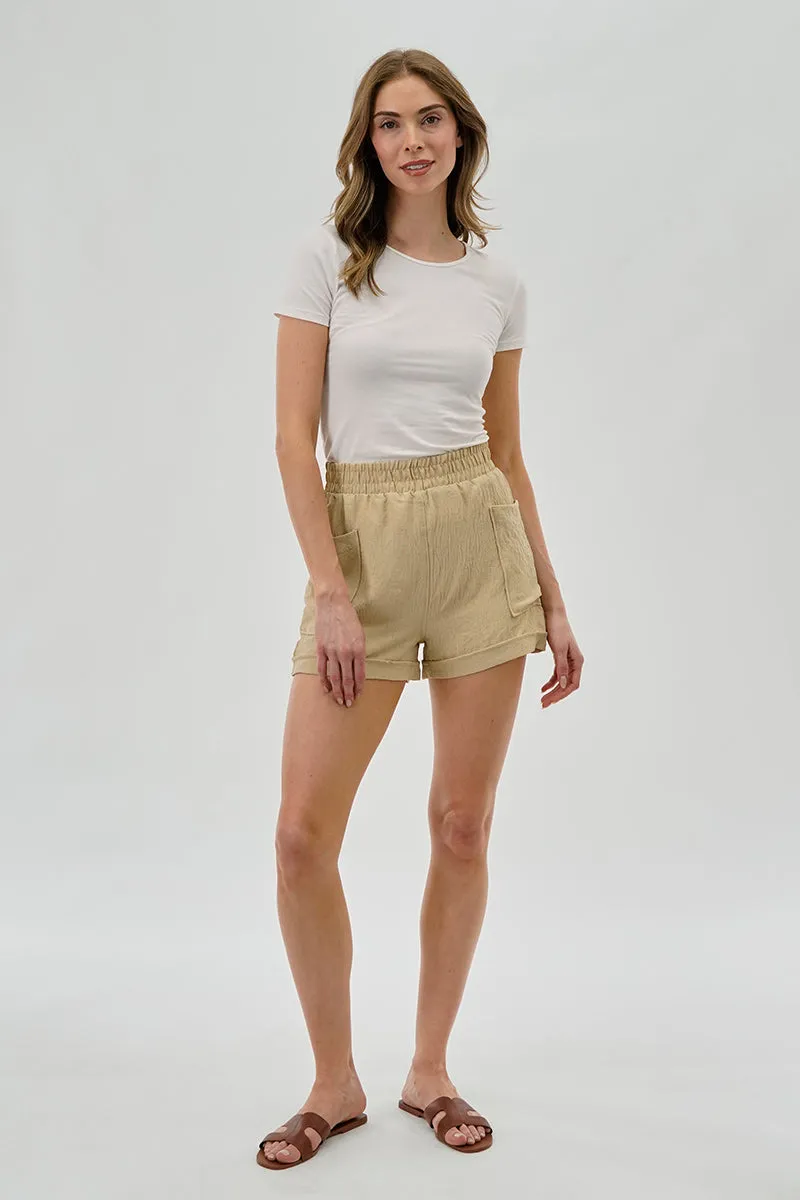 Stylexchange Vintage Textured Elastic Waist Shorts - Beige sold by Fairweather product image thumbnail 5