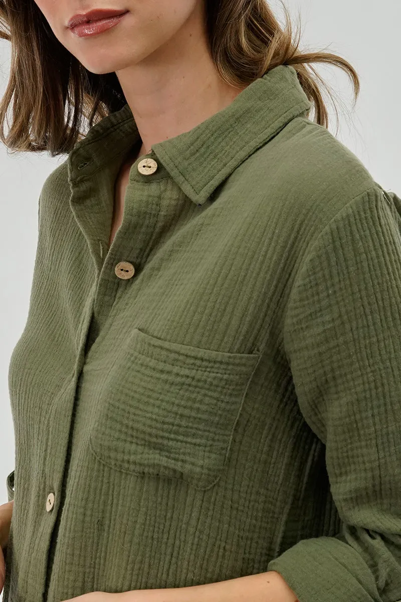 Impress Button Up Day Dress - Olive sold by Fairweather product image thumbnail 4