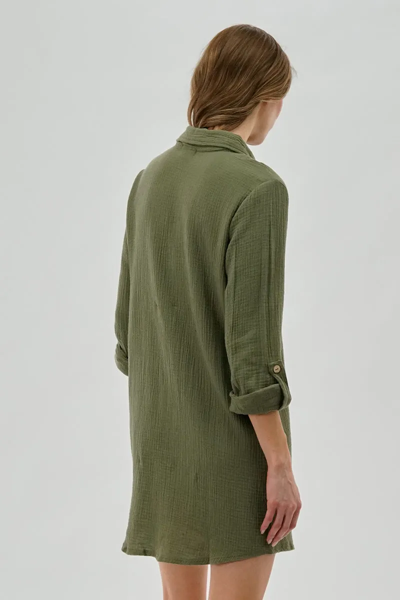 Impress Button Up Day Dress - Olive sold by Fairweather product image thumbnail 3
