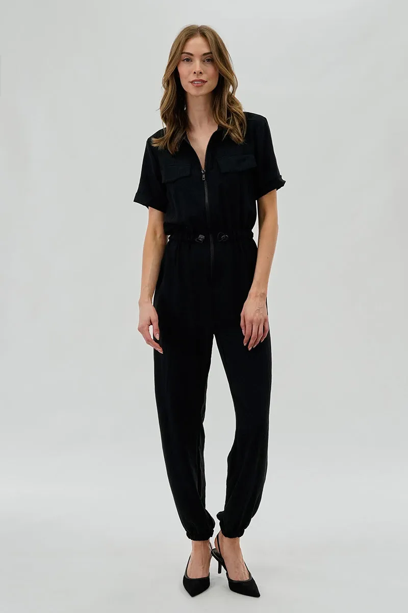 Stylexchange Vintage Zip Up Drawstring Waist Jumpsuit - Black sold by Fairweather