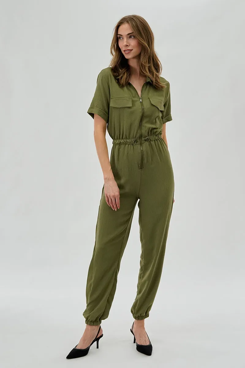 Stylexchange Vintage Zip Up Drawstring Waist Jumpsuit - Olive sold by Fairweather product image thumbnail 5